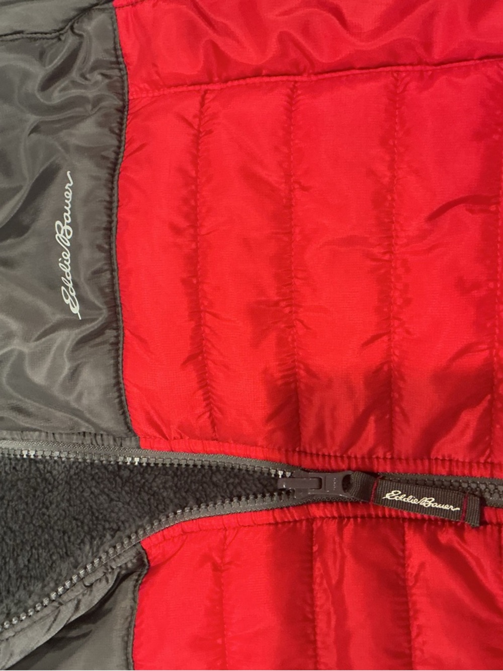 Eddie Bauer Kids Puffer Jacket Size L 14/16 Red Gray Hooded Warm Winter Coat - Picture 7 of 8